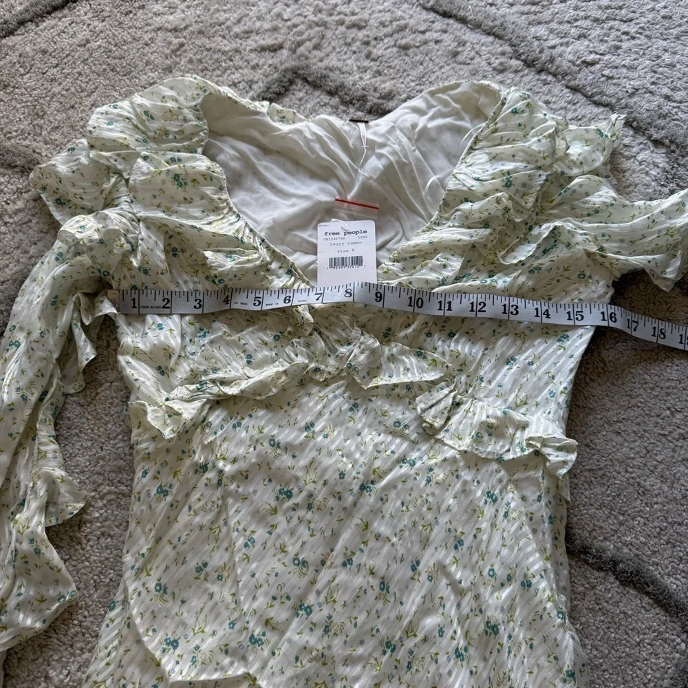 Free People Sweetest Thing Mini Dress sweet floral cream blue ruffle 8 new
